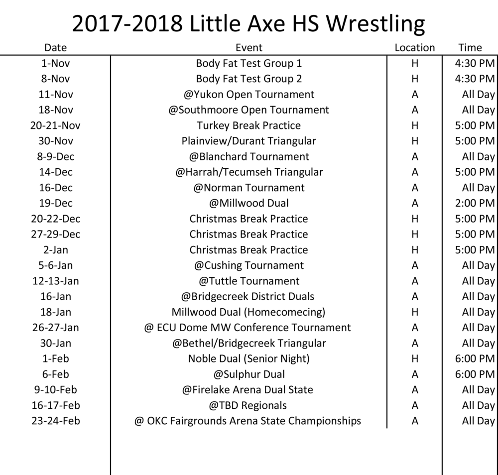 1718 Wrestling Scheudle Little Axe High School
